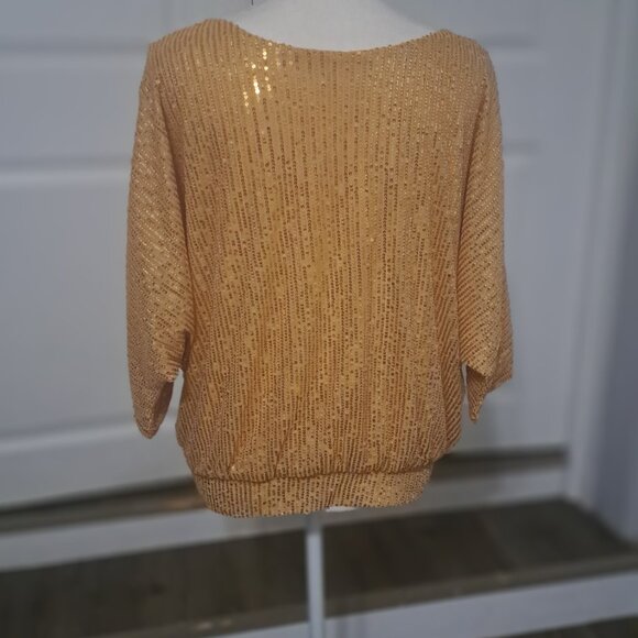 Pretty Guide Women's Sparkle Sequin Top Cutout 3/4 Batwing Sleeve Gold Medium - Picture 2 of 10